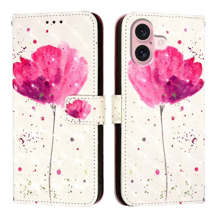 For iPhone 16 3D Painting Horizontal Flip Leather Phone Case(Flower) - iPhone 16 Cases by buy2fix | Online Shopping UK | buy2fix