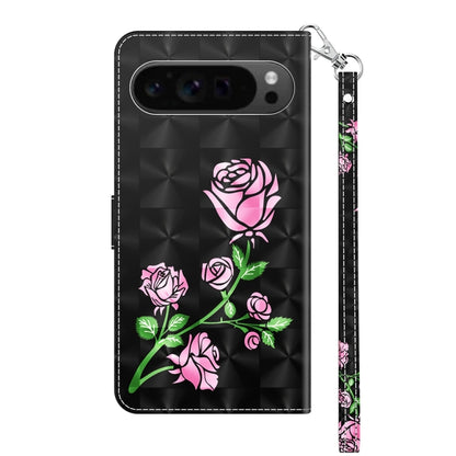 For Google Pixel 9 3D Painted Pattern Leather Phone Case(Rose) - Google Cases by buy2fix | Online Shopping UK | buy2fix