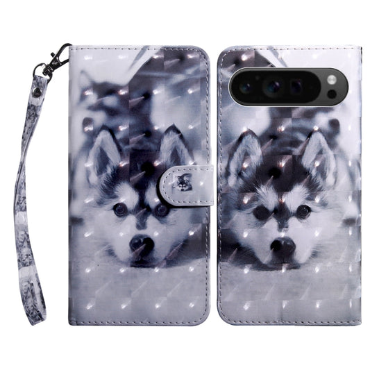 For Google Pixel 9 Pro 3D Painted Pattern Leather Phone Case(Husky) - Google Cases by buy2fix | Online Shopping UK | buy2fix