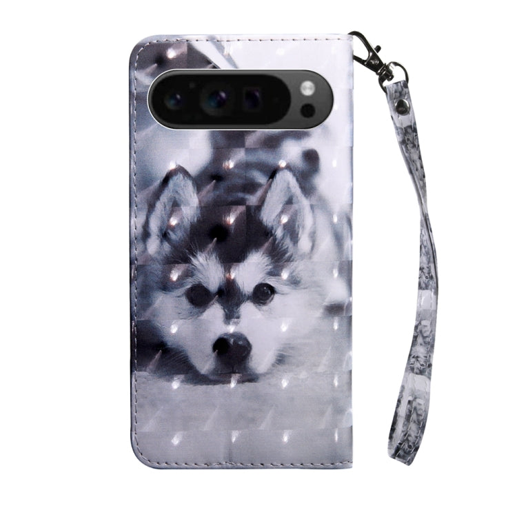 For Google Pixel 9 Pro 3D Painted Pattern Leather Phone Case(Husky) - Google Cases by buy2fix | Online Shopping UK | buy2fix