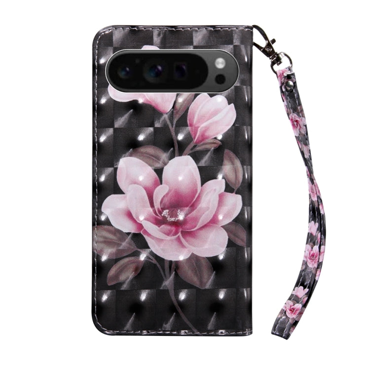 For Google Pixel 9 Pro 3D Painted Pattern Leather Phone Case(Pink Flower) - Google Cases by buy2fix | Online Shopping UK | buy2fix