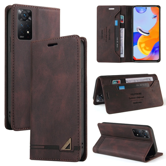 For Xiaomi Redmi Note 12 Pro 4G Global Skin Feel Anti-theft Brush Horizontal Flip Leather Case with Holder(Brown) - Xiaomi Cases by buy2fix | Online Shopping UK | buy2fix