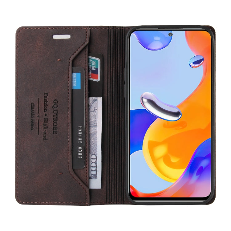 For Xiaomi Redmi Note 12 Pro 4G Global Skin Feel Anti-theft Brush Horizontal Flip Leather Case with Holder(Brown) - Xiaomi Cases by buy2fix | Online Shopping UK | buy2fix