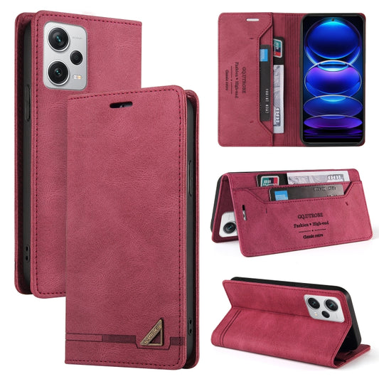 For Xiaomi Redmi Note 12 Pro+ India Skin Feel Anti-theft Brush Horizontal Flip Leather Case with Holder(Wine Red) - Xiaomi Cases by buy2fix | Online Shopping UK | buy2fix