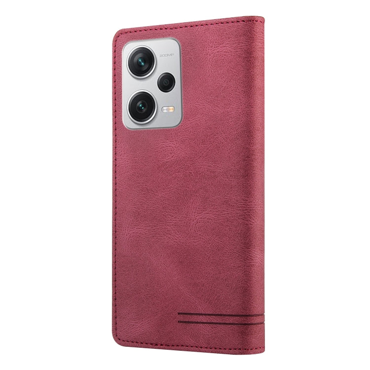 For Xiaomi Redmi Note 12 Pro+ India Skin Feel Anti-theft Brush Horizontal Flip Leather Case with Holder(Wine Red) - Xiaomi Cases by buy2fix | Online Shopping UK | buy2fix