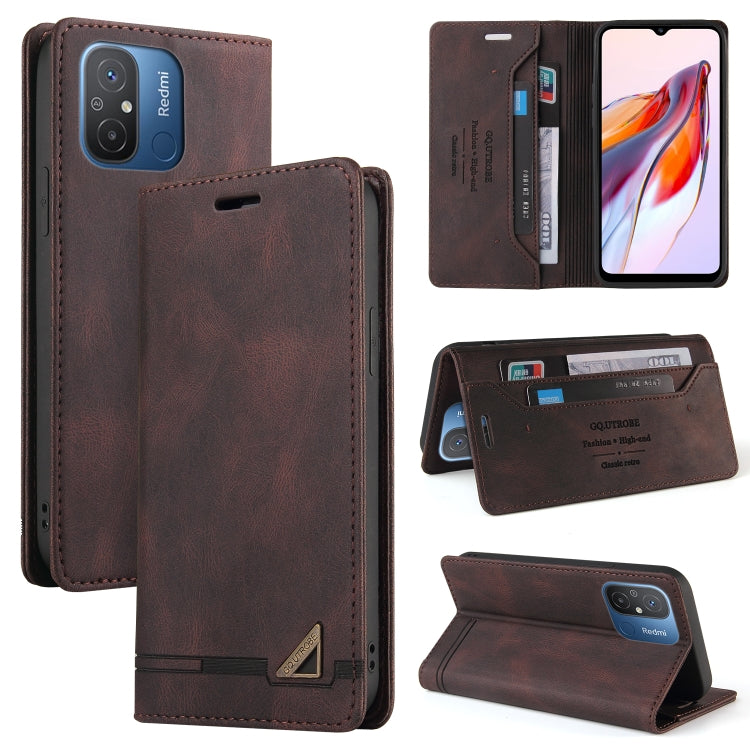 For Xiaomi Redmi 12C/11A Skin Feel Anti-theft Brush Horizontal Flip Leather Case with Holder(Brown) - Xiaomi Cases by buy2fix | Online Shopping UK | buy2fix