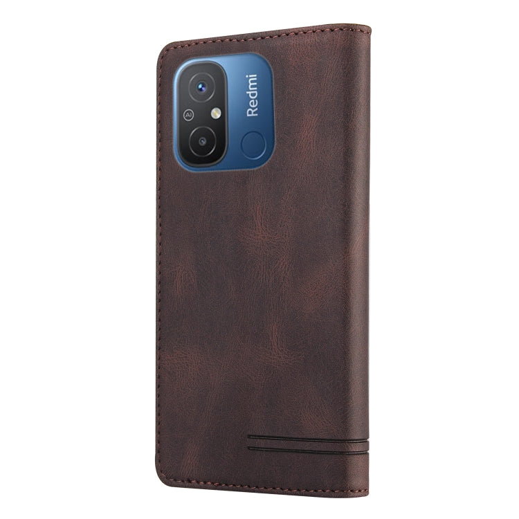 For Xiaomi Redmi 12C/11A Skin Feel Anti-theft Brush Horizontal Flip Leather Case with Holder(Brown) - Xiaomi Cases by buy2fix | Online Shopping UK | buy2fix