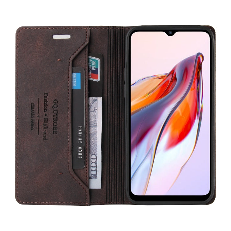 For Xiaomi Redmi 12C/11A Skin Feel Anti-theft Brush Horizontal Flip Leather Case with Holder(Brown) - Xiaomi Cases by buy2fix | Online Shopping UK | buy2fix