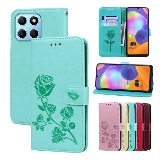 For Honor X8 5G/Play6C 5G/X6 4G/X6S/70 Lite Rose Embossed Flip PU Leather Phone Case(Green)