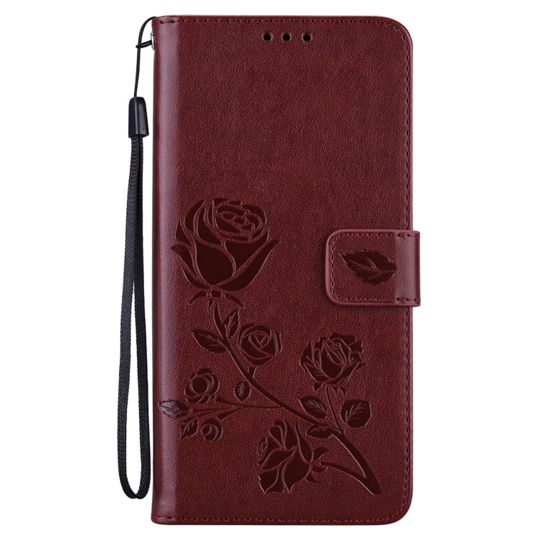 For Samsung Galaxy S24 Rose Embossed Flip PU Leather Phone Case(Brown) - Galaxy S24 5G Cases by buy2fix | Online Shopping UK | buy2fix