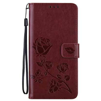 For Samsung Galaxy S24 Rose Embossed Flip PU Leather Phone Case(Brown) - Galaxy S24 5G Cases by buy2fix | Online Shopping UK | buy2fix