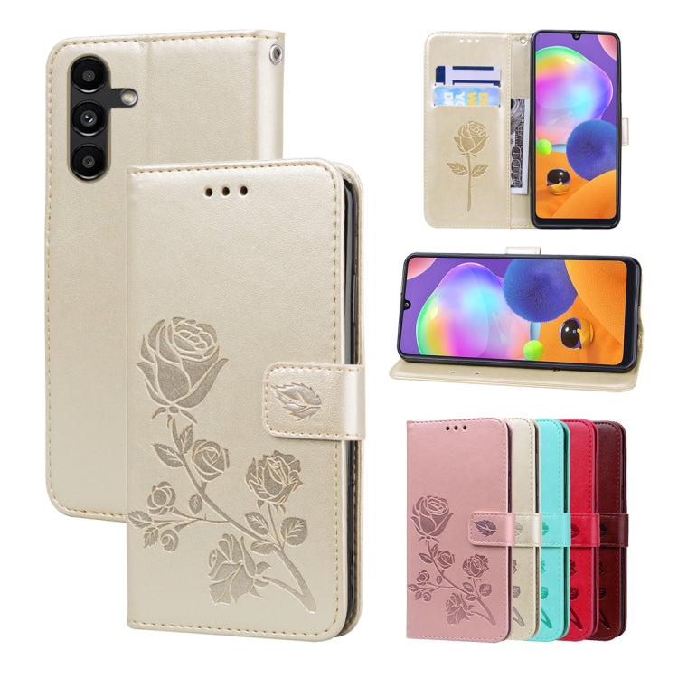 For Samsung Galaxy A55 5G Rose Embossed Flip PU Leather Phone Case(Gold) by buy2fix