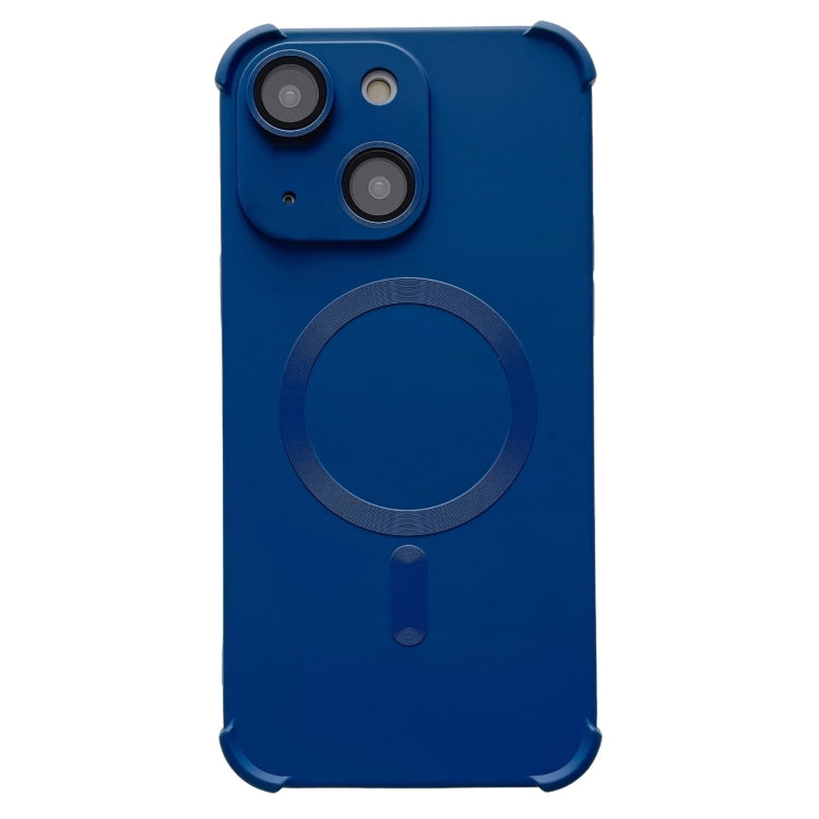 For iPhone 14 Plus Four Corner Shockproof Skin Feel MagSafe Magnetic Phone Case(Dark Blue) by buy2fix