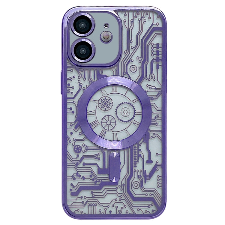 For iPhone 11 Electroplated Circuit Board Pattern MagSafe Phone Case(Purple) by buy2fix