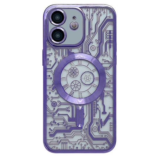 For iPhone 11 Electroplated Circuit Board Pattern MagSafe Phone Case(Purple) by buy2fix