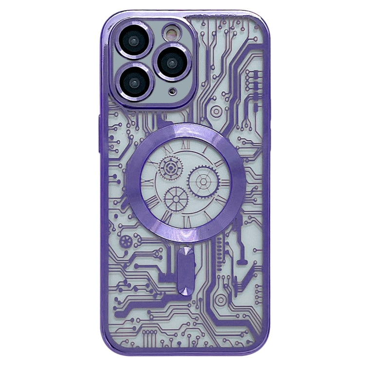 For iPhone 11 Pro Max Electroplated Circuit Board Pattern MagSafe Phone Case(Purple) - iPhone 11 Pro Max Cases by buy2fix | Online Shopping UK | buy2fix