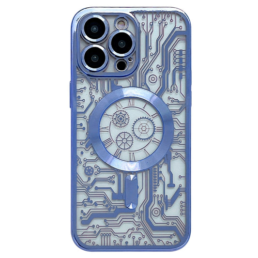 For iPhone 14 Pro Max Electroplated Circuit Board Pattern MagSafe Phone Case(Sierra Blue) - iPhone 14 Pro Max Cases by buy2fix | Online Shopping UK | buy2fix