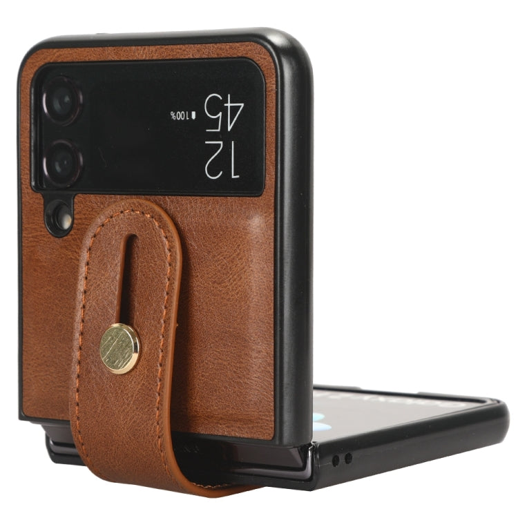 For Samsung Galaxy Z Flip4 Wristband Leather Back Phone Case(Brown) - Galaxy Z Flip4 5G Cases by buy2fix | Online Shopping UK | buy2fix