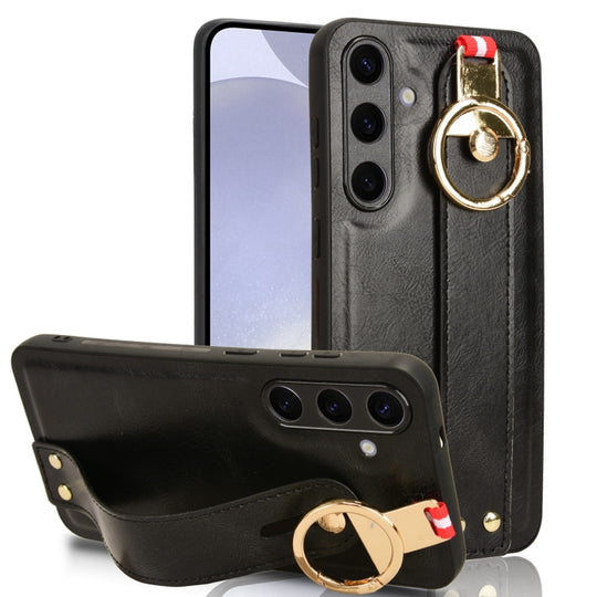 For Samsung Galaxy S24 5G Wristband Leather Back Phone Case(Black)