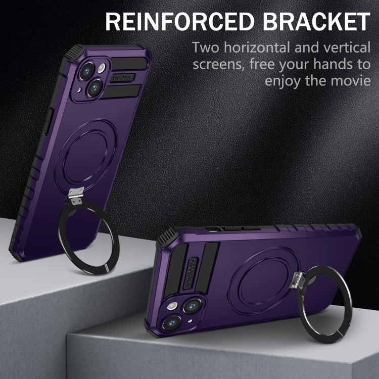 For iPhone 15 MagSafe Magnetic Holder Phone Case(Purple) - iPhone 15 Cases by buy2fix | Online Shopping UK | buy2fix