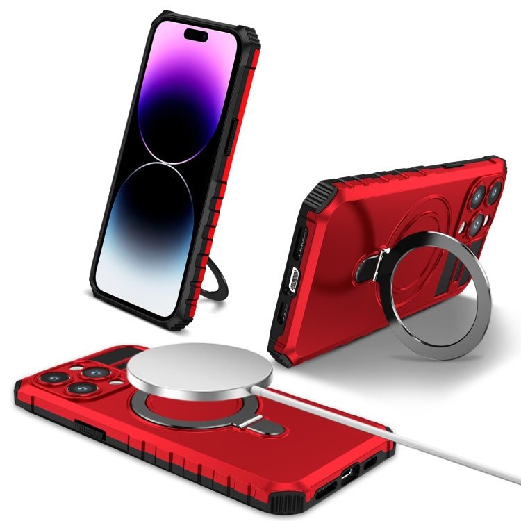 For iPhone 14 Pro Max MagSafe Magnetic Holder Phone Case(Red) - iPhone 14 Pro Max Cases by buy2fix | Online Shopping UK | buy2fix