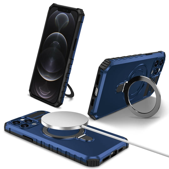 For iPhone 12 Pro Max MagSafe Magnetic Holder Phone Case(Blue)