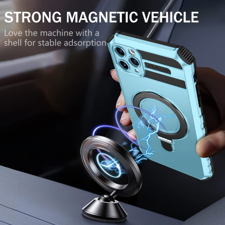 For iPhone 11 Pro Max MagSafe Magnetic Holder Phone Case(Light Blue) by buy2fix