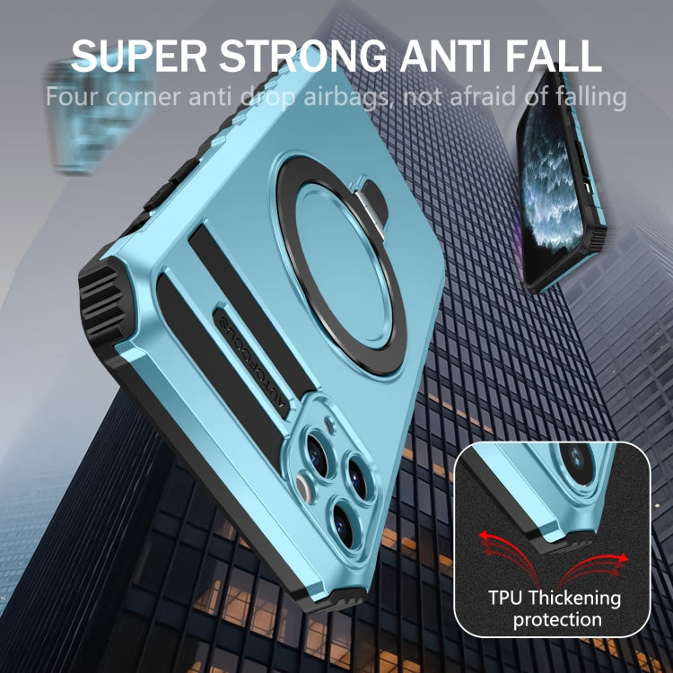 For iPhone 11 Pro Max MagSafe Magnetic Holder Phone Case(Light Blue) by buy2fix