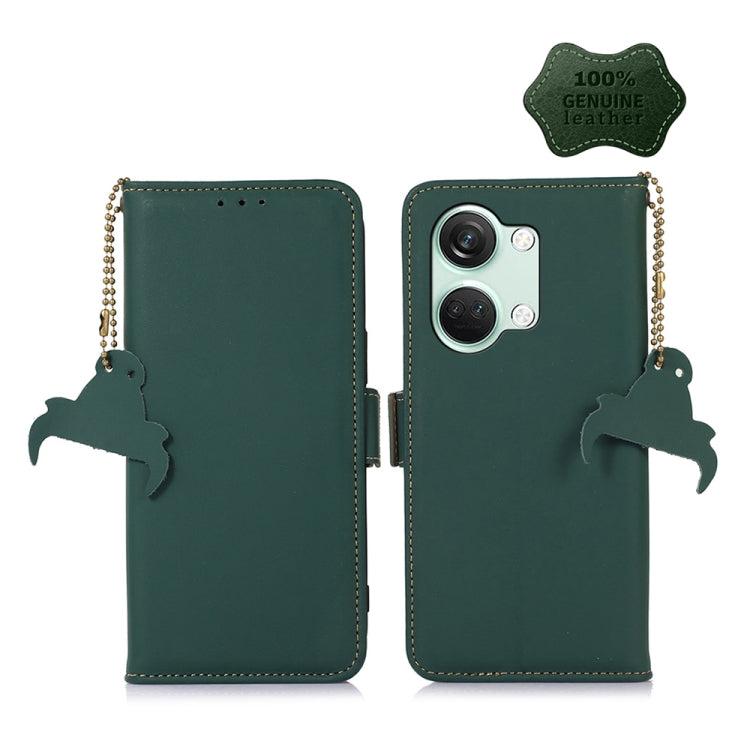 For OnePlus Nord 3 / Ace 2V Genuine Leather Magnetic RFID Leather Phone Case(Green) - OnePlus Cases by buy2fix | Online Shopping UK | buy2fix
