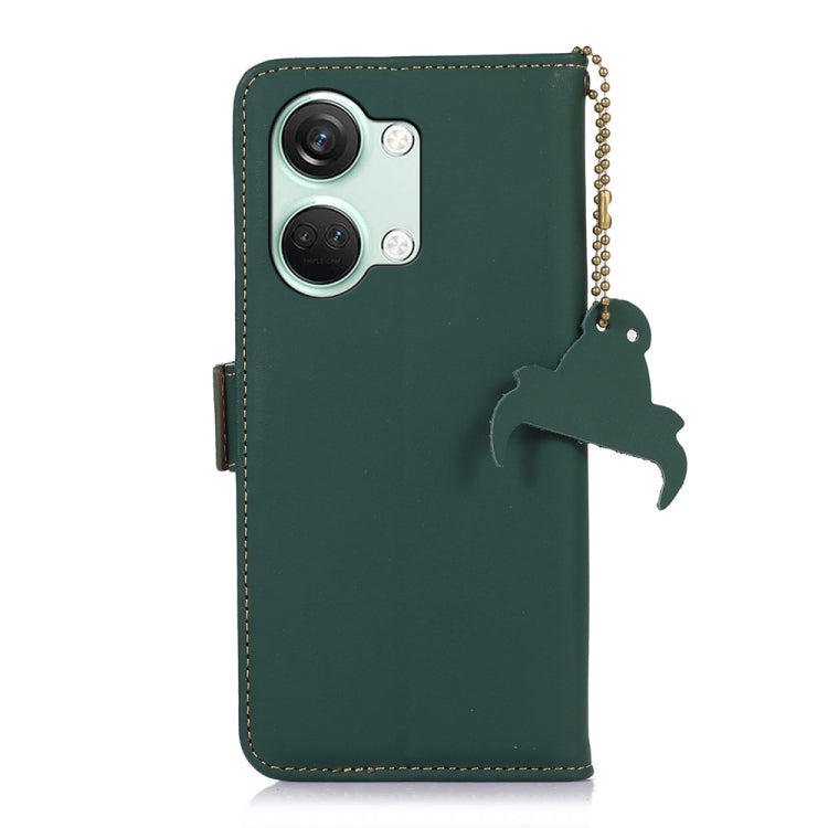 For OnePlus Nord 3 / Ace 2V Genuine Leather Magnetic RFID Leather Phone Case(Green) - OnePlus Cases by buy2fix | Online Shopping UK | buy2fix