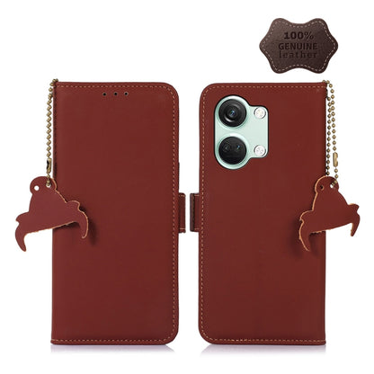 For OnePlus Nord 3 / Ace 2V Genuine Leather Magnetic RFID Leather Phone Case(Coffee) - OnePlus Cases by buy2fix | Online Shopping UK | buy2fix
