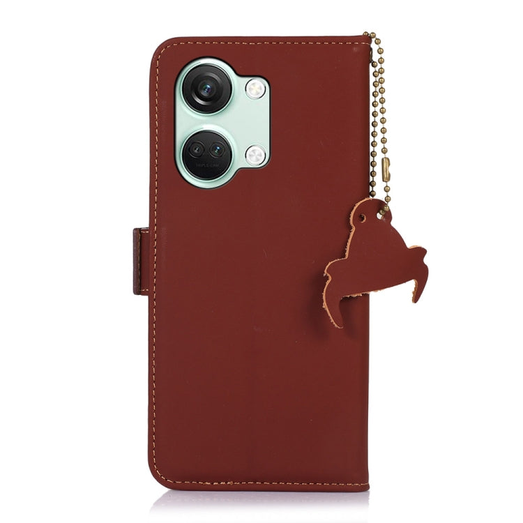 For OnePlus Nord 3 / Ace 2V Genuine Leather Magnetic RFID Leather Phone Case(Coffee) - OnePlus Cases by buy2fix | Online Shopping UK | buy2fix