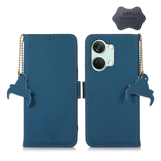 For OnePlus Nord 3 / Ace 2V Genuine Leather Magnetic RFID Leather Phone Case(Blue) - OnePlus Cases by buy2fix | Online Shopping UK | buy2fix