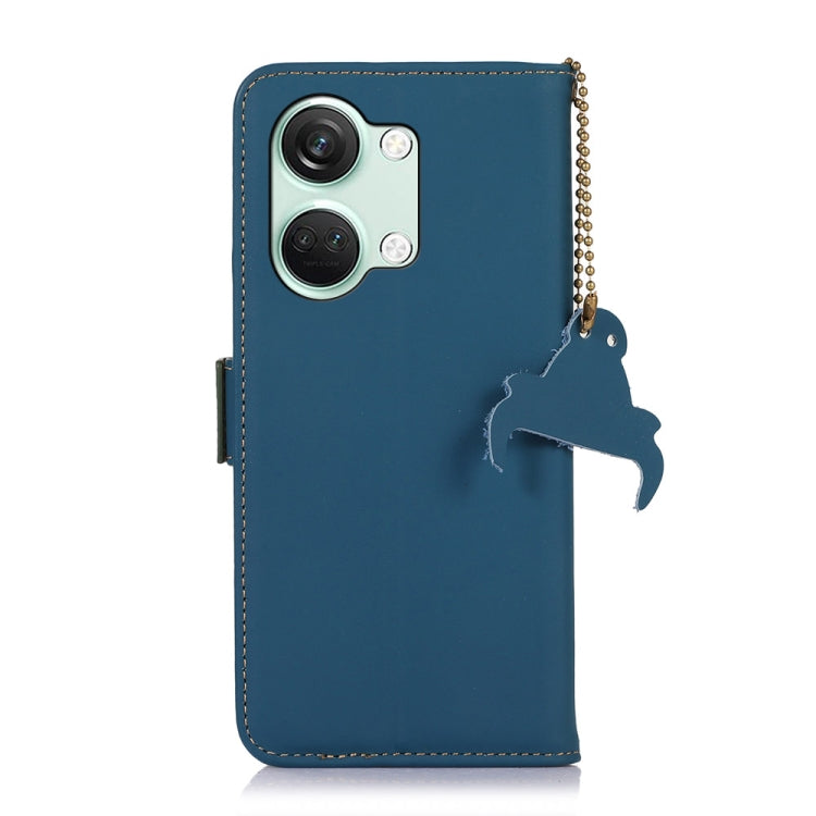 For OnePlus Nord 3 / Ace 2V Genuine Leather Magnetic RFID Leather Phone Case(Blue) - OnePlus Cases by buy2fix | Online Shopping UK | buy2fix