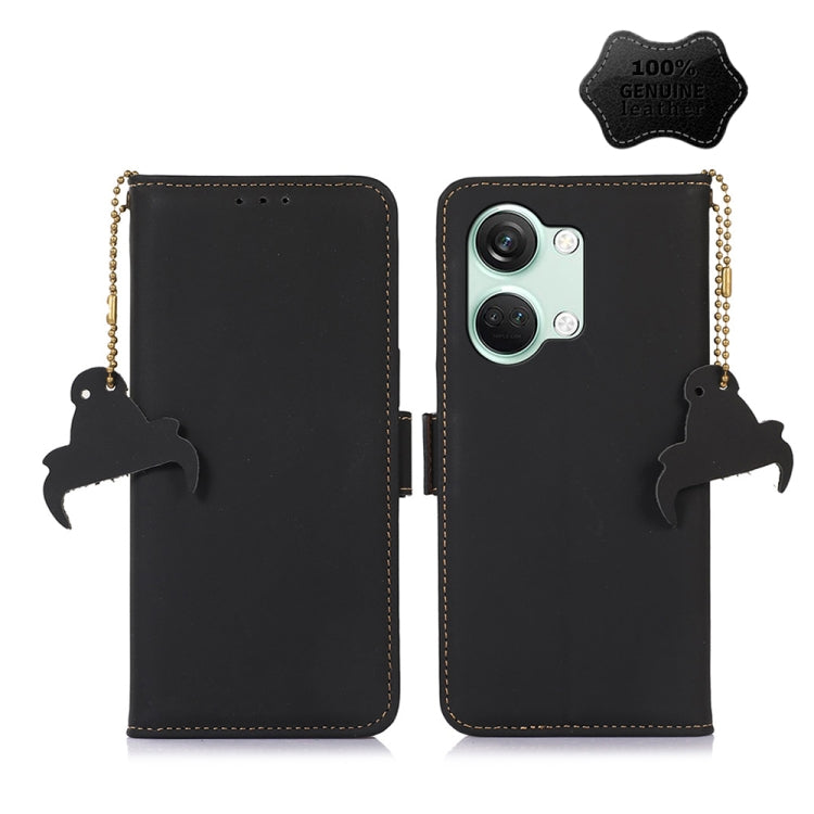 For OnePlus Nord 3 / Ace 2V Genuine Leather Magnetic RFID Leather Phone Case(Black) - OnePlus Cases by buy2fix | Online Shopping UK | buy2fix