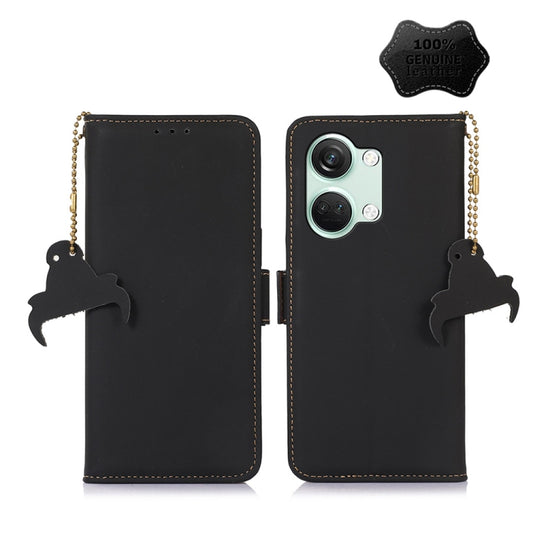 For OnePlus Nord 3 / Ace 2V Genuine Leather Magnetic RFID Leather Phone Case(Black) - OnePlus Cases by buy2fix | Online Shopping UK | buy2fix
