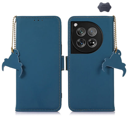 For OnePlus 12 Genuine Leather Magnetic RFID Leather Phone Case(Blue) by buy2fix