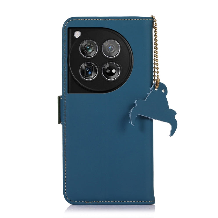 For OnePlus 12 Genuine Leather Magnetic RFID Leather Phone Case(Blue) by buy2fix