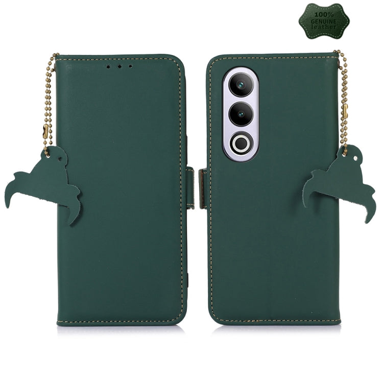 For OnePlus Nord CE4 5G Global Genuine Leather Magnetic RFID Leather Phone Case(Green) - OnePlus Cases by buy2fix | Online Shopping UK | buy2fix