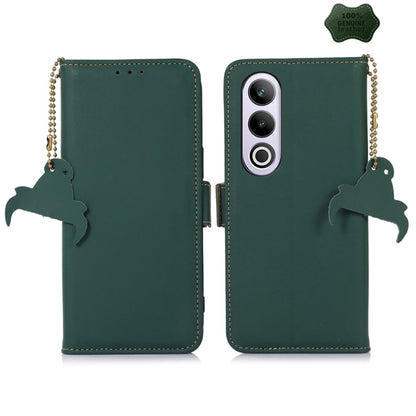 For OnePlus Nord CE4 5G Global Genuine Leather Magnetic RFID Leather Phone Case(Green) - OnePlus Cases by buy2fix | Online Shopping UK | buy2fix