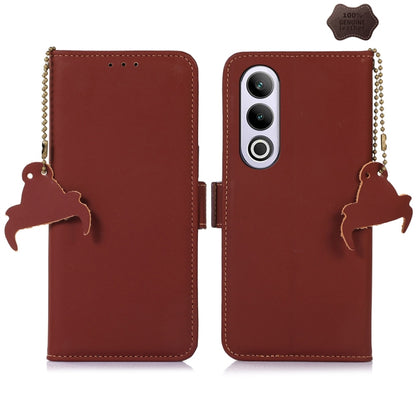 For OnePlus Nord CE4 5G Global Genuine Leather Magnetic RFID Leather Phone Case(Coffee) - OnePlus Cases by buy2fix | Online Shopping UK | buy2fix
