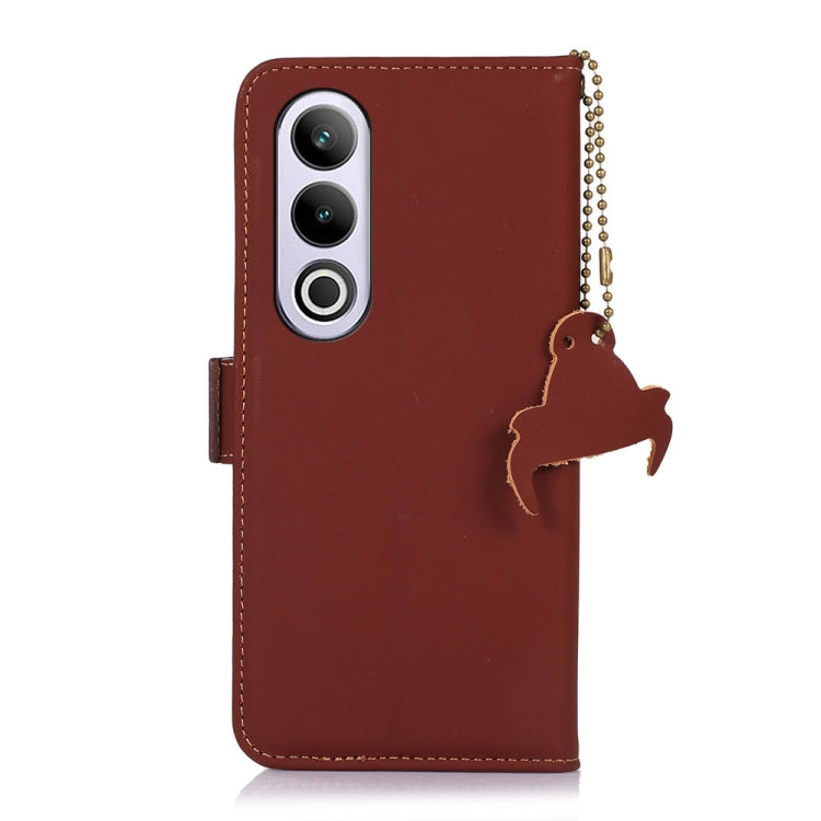 For OnePlus Nord CE4 5G Global Genuine Leather Magnetic RFID Leather Phone Case(Coffee) - OnePlus Cases by buy2fix | Online Shopping UK | buy2fix
