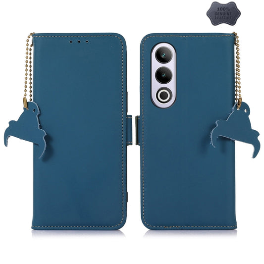 For OnePlus Nord CE4 5G Global Genuine Leather Magnetic RFID Leather Phone Case(Blue) - OnePlus Cases by buy2fix | Online Shopping UK | buy2fix