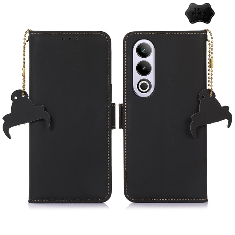 For OnePlus Nord CE4 5G Global Genuine Leather Magnetic RFID Leather Phone Case(Black) - OnePlus Cases by buy2fix | Online Shopping UK | buy2fix