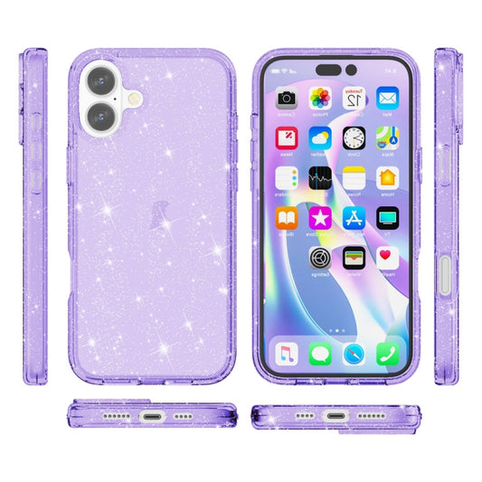 For iPhone 16 Plus Shockproof Terminator Glitter Powder Phone Case(Purple) by buy2fix