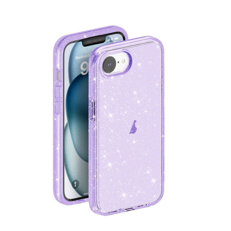 For iPhone 16e Shockproof Terminator Glitter Powder Phone Case(Purple) - iPhone 16e Cases by buy2fix | Online Shopping UK | buy2fix
