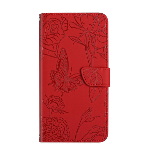 For OnePlus 12R 5G Global Skin Feel Butterfly Peony Embossed Leather Phone Case(Red) by buy2fix