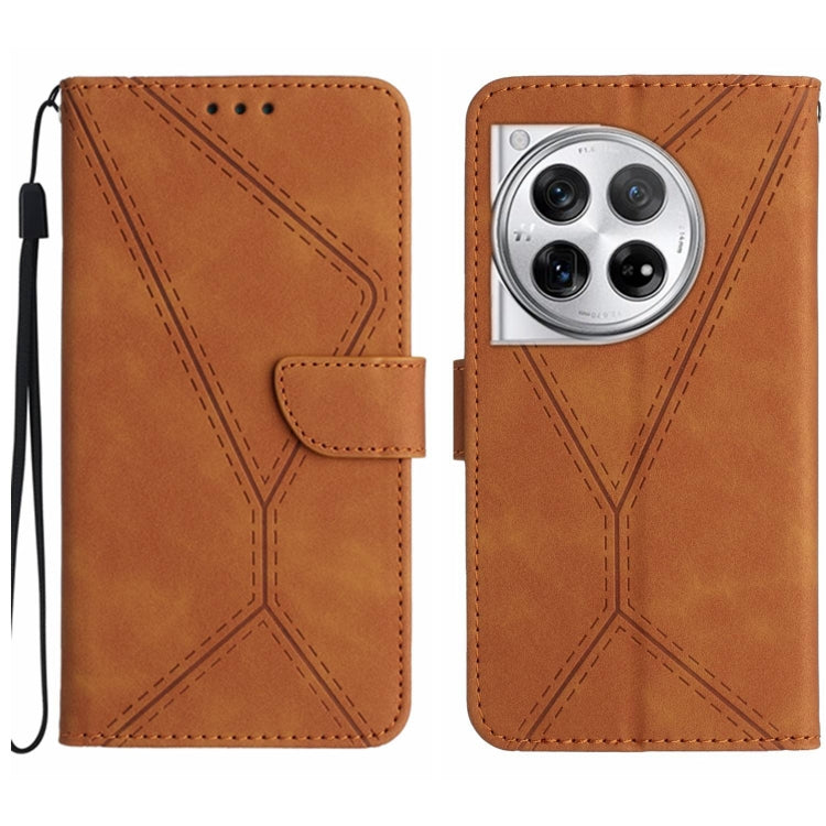 For OnePlus 12 5G Global Stitching Embossed Leather Phone Case(Brown) by buy2fix