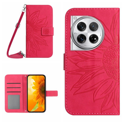 For OnePlus 12 5G Global Skin Feel Sun Flower Embossed Leather Phone Case with Lanyard(Rose Red) by buy2fix