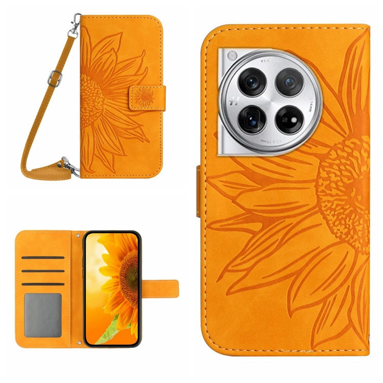 For OnePlus 12 5G Global Skin Feel Sun Flower Embossed Leather Phone Case with Lanyard(Yellow) by buy2fix